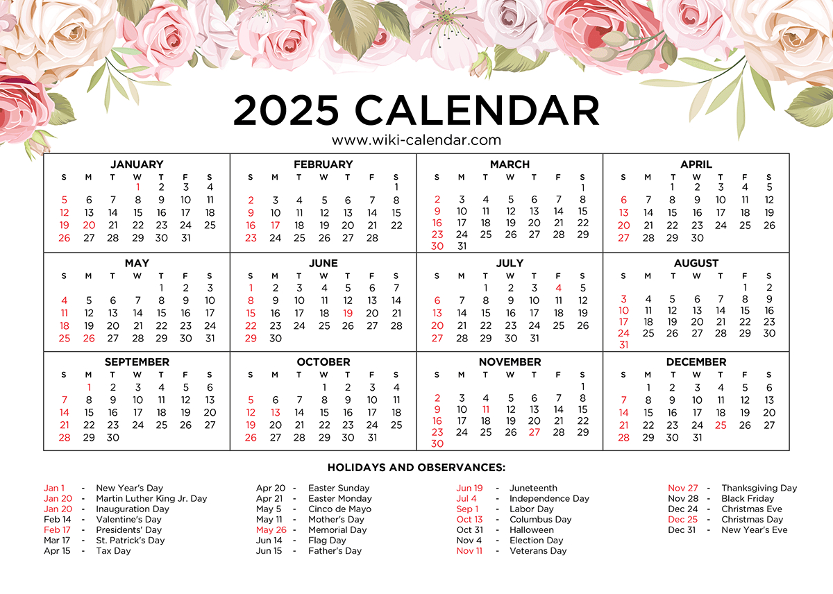 Free Printable Floral Calendar 2025 - Wiki Calendar with regard to 2025 Calendar Printable Flowers