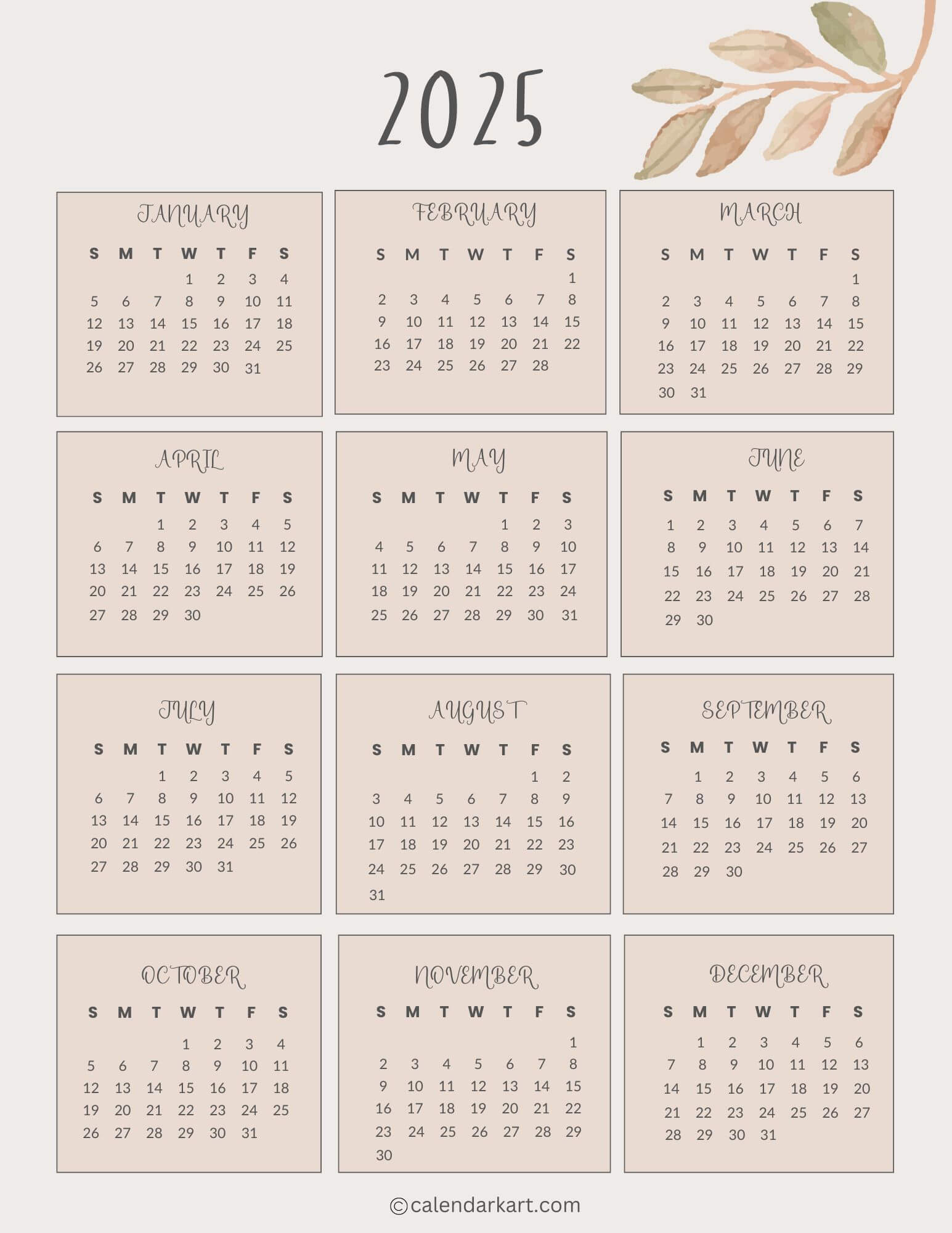 Free Printable Year At A Glance Calendar 2025 - Calendarkart intended for 2025 Year at a Glance Calendar Free Printable