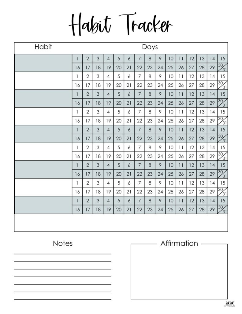 Habit Trackers - 25 Free Printables | Printabulls in Habit Tracker Calendar 2025 Printable