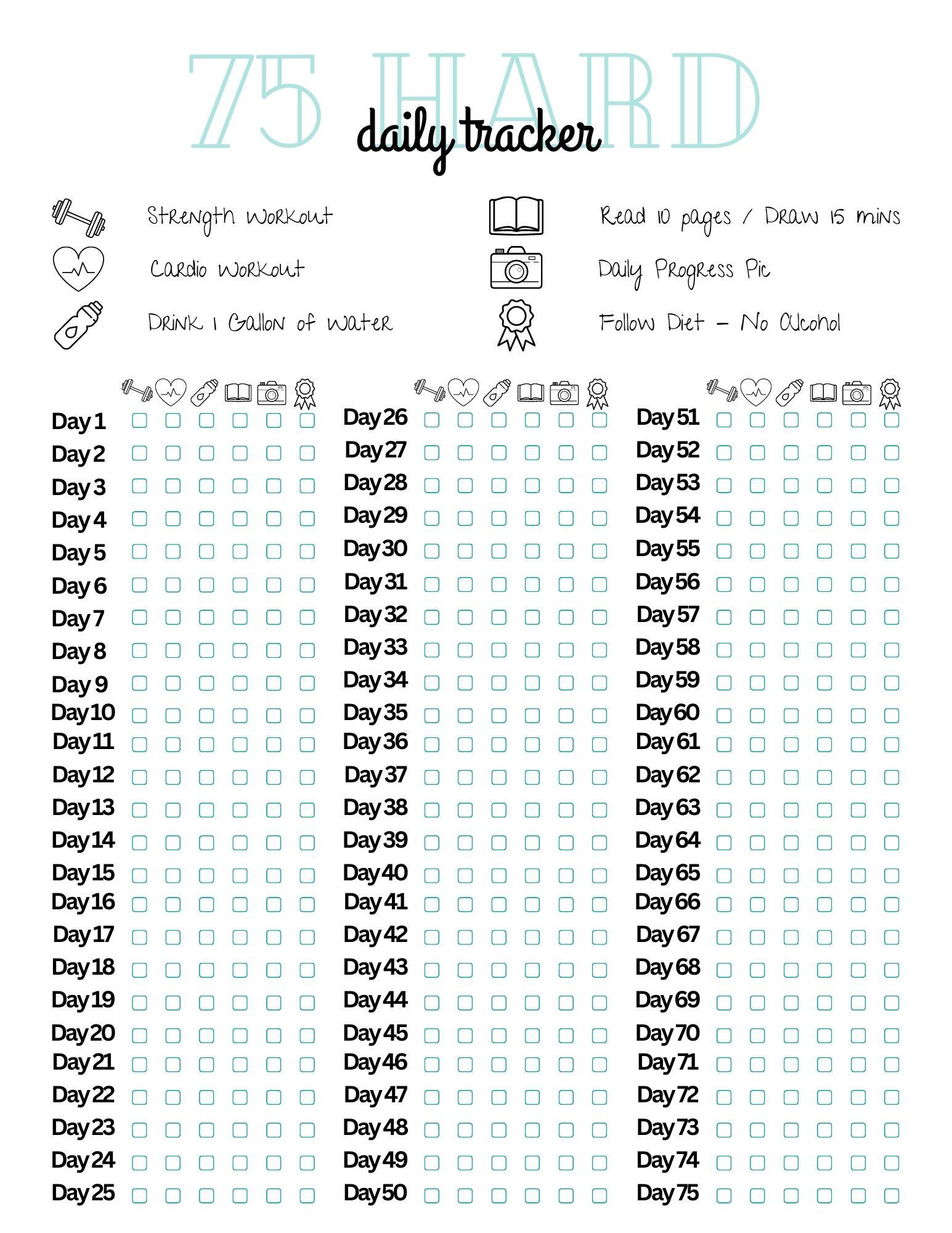 Here&amp;#039;S A Printable I Made! Use As You Please : R/75Hard with regard to 75 Hard Challenge Printable Calendar