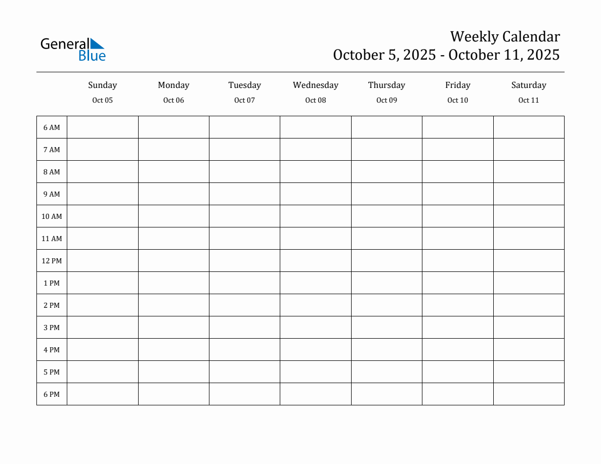 Hourly Planner Template For The Week Of October 5, 2025 within Weekly Hourly Calendar 2025 Printable