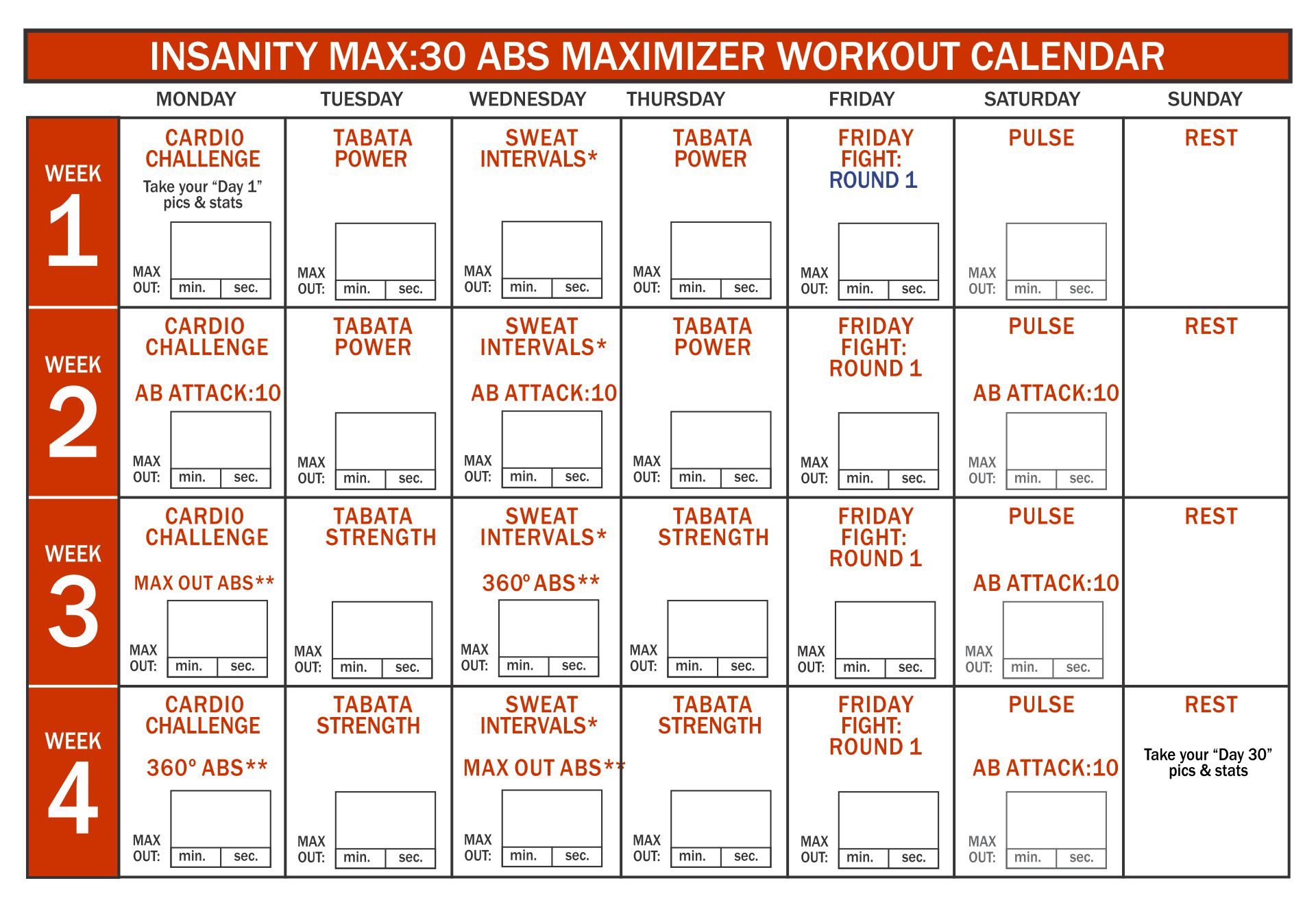 Insanity Max Deals 30 Cardio Challenge for Printable Insanity Max 30 Calendar 2025