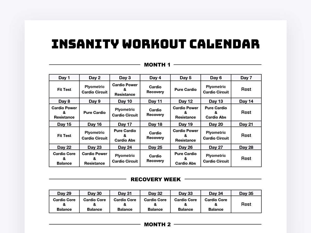 Insanity Workout Store in Insanity Max 30 Calendar 2025 Printable