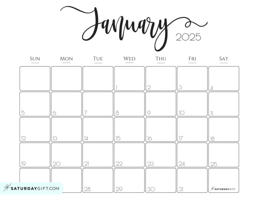 January 2025 Calendar - 20 Cute &amp;amp; Free Printables | Saturdaygift for Blank January 2025 Calendar Printable Free