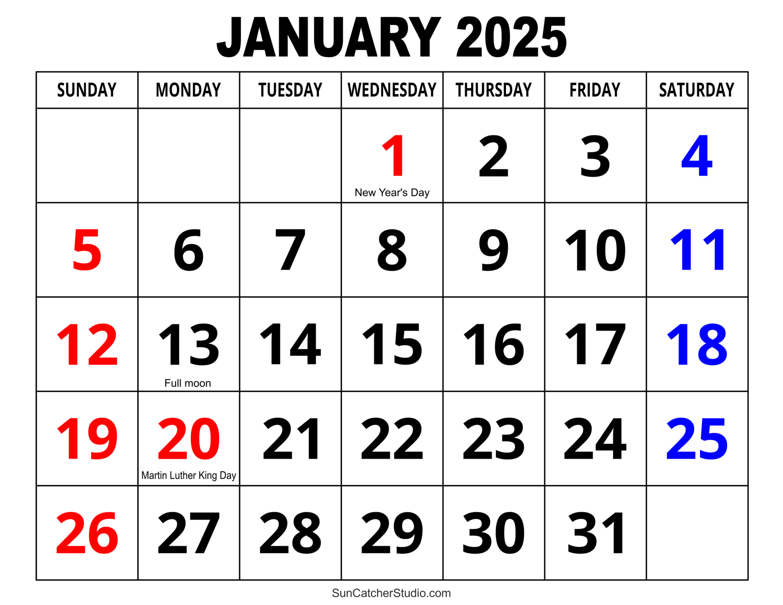 January 2025 Calendar (Free Printable) – Diy Projects, Patterns for Big Number Calendar 2025 Printable