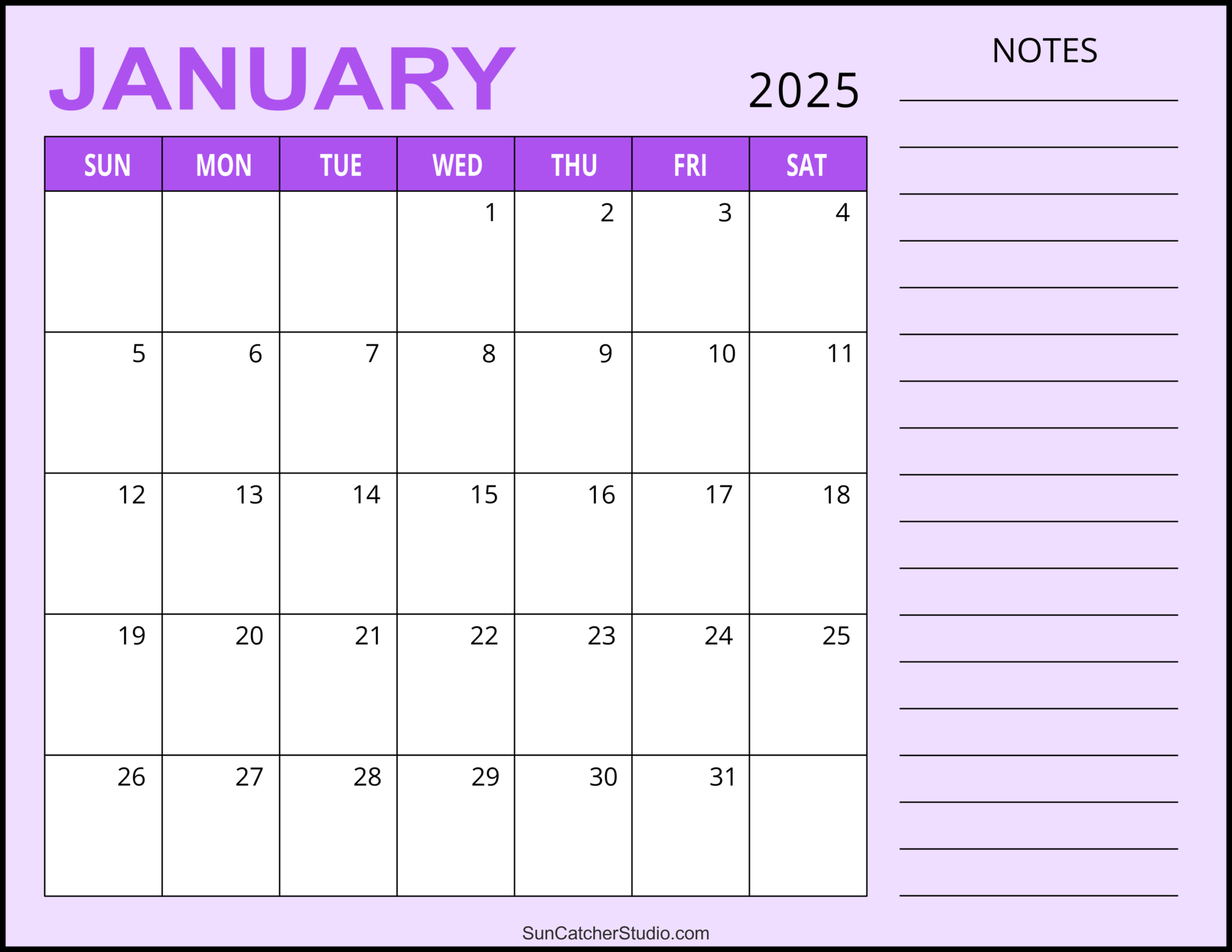 January 2025 Calendar (Free Printable) – Diy Projects, Patterns for Monthly Bill Calendar 2025 Printable