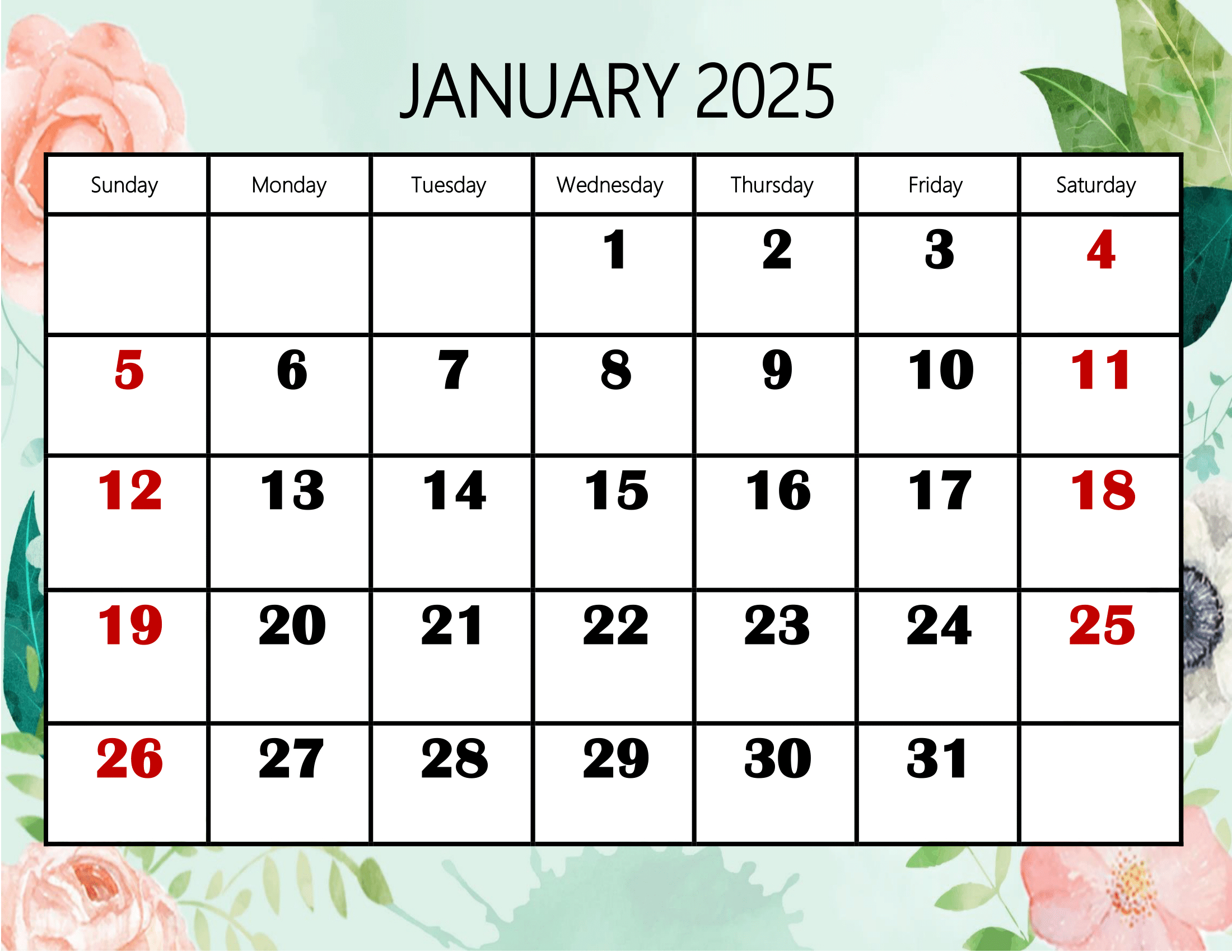 January 2025 Calendar Printable Pdf Template With Holidays within January 2025 Calendar with Holidays Printable