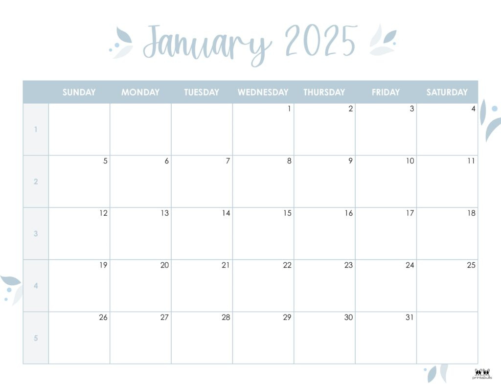 January 2025 Calendars - 107 Free Printables | Printabulls for 2025 Printable Calendar January