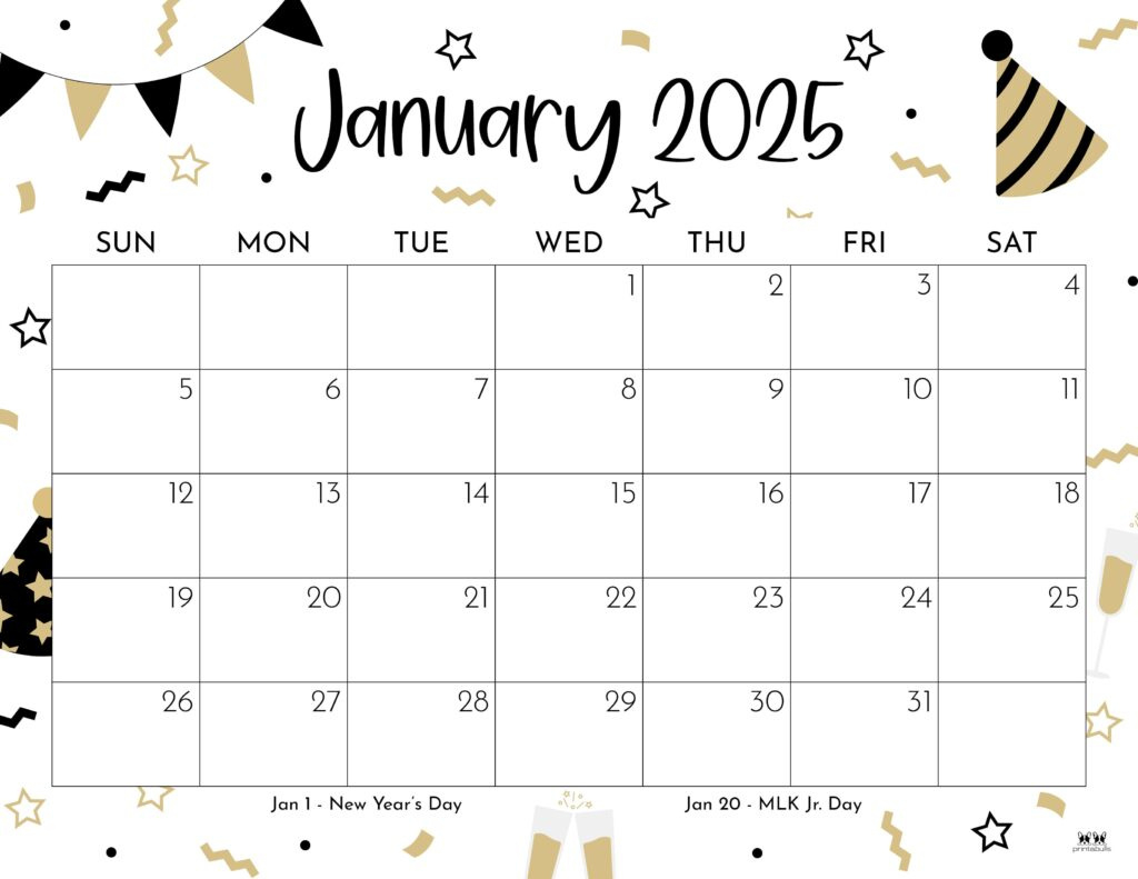 January 2025 Calendars - 107 Free Printables | Printabulls in January 2025 Calendar Printable