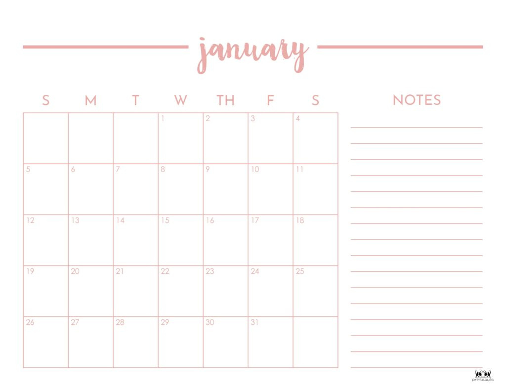 January 2025 Calendars - 107 Free Printables | Printabulls inside 2025 Monthly Calendar Printable With Lines