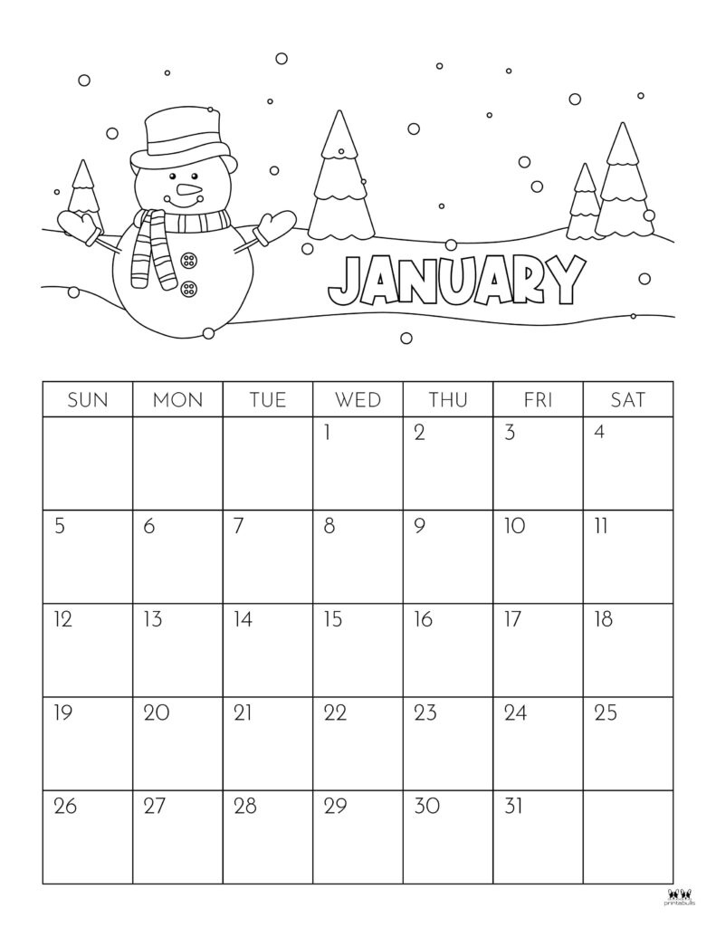 January 2025 Calendars - 107 Free Printables | Printabulls intended for 2025 Coloring Calendar Printable Free