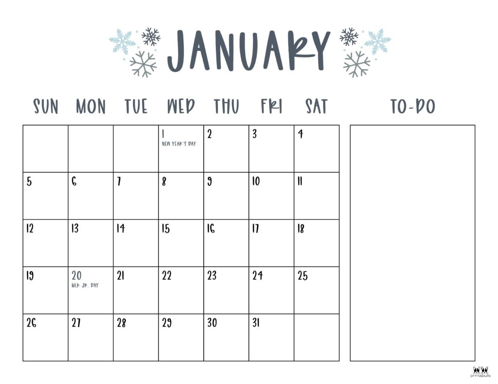 January 2025 Calendars - 107 Free Printables | Printabulls pertaining to 2025 Calendar Printable Free with Holidays