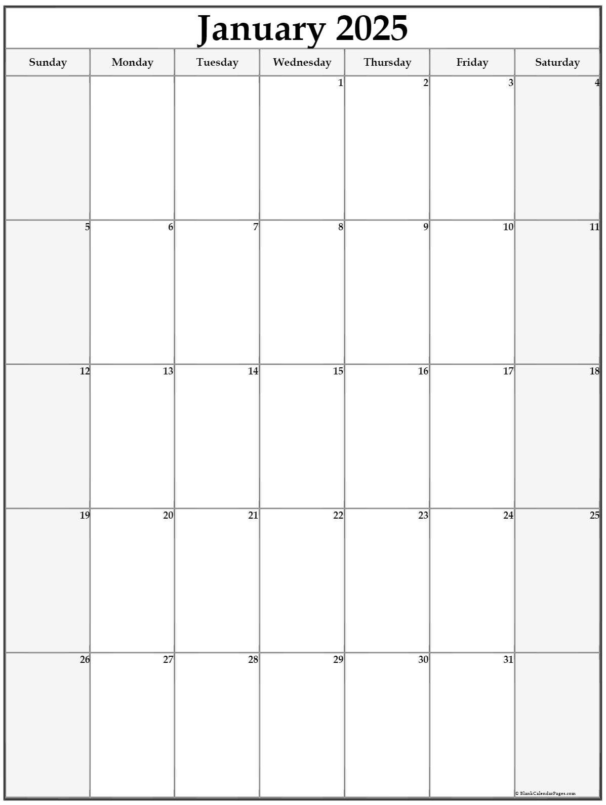 January 2025 Vertical Calendar | Portrait for 2025 Portrait Calendar Printable