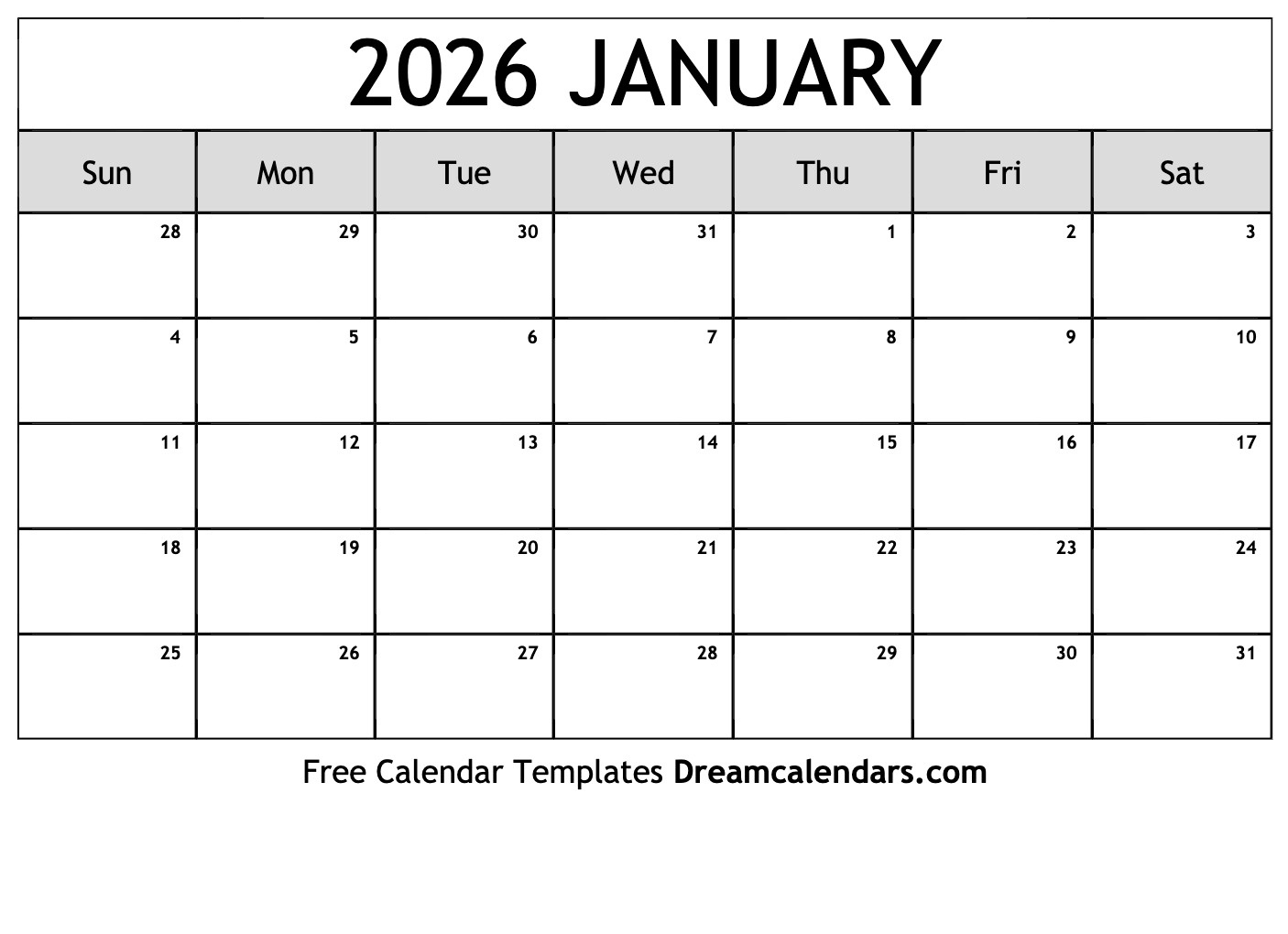 January 2026 Calendar - Free Printable With Holidays And Observances for January 2026 Calendar Free Printable