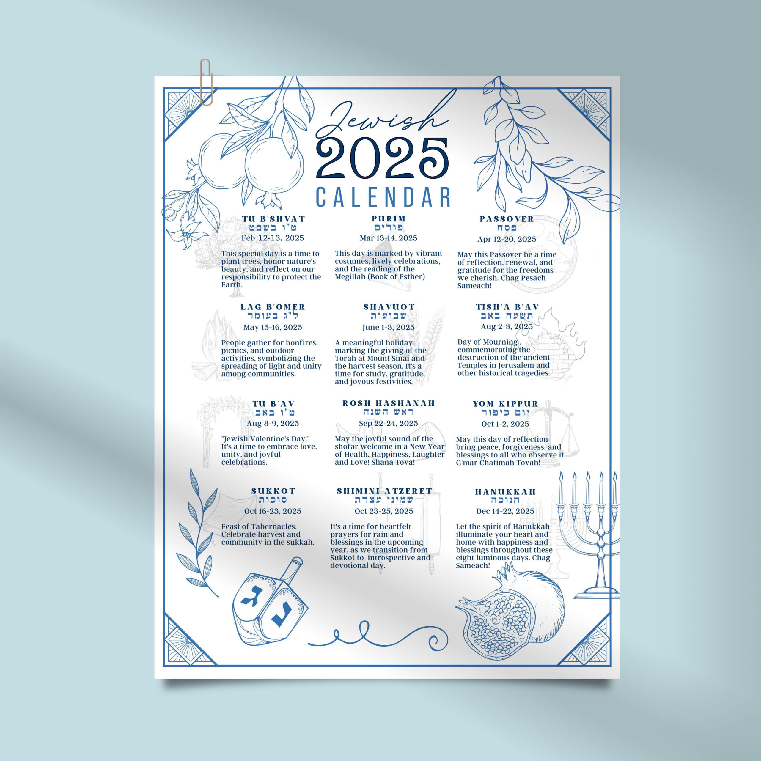 Jewish Calendar 2025 Poster Jewish Gift New Year 5785 Rosh throughout Jewish Calendar 2025 Printable