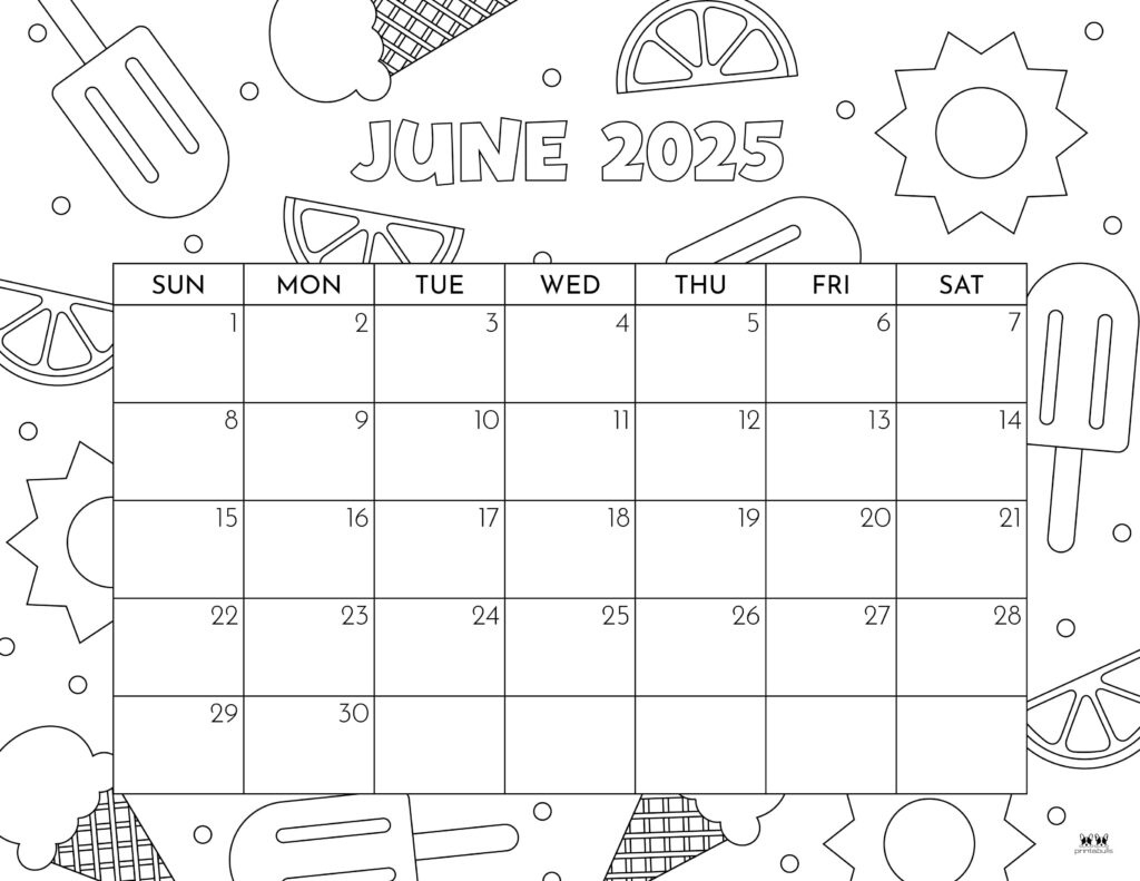 June 2025 Calendars - 107 Free Printables | Printabulls in Printable Coloring Calendar 2025