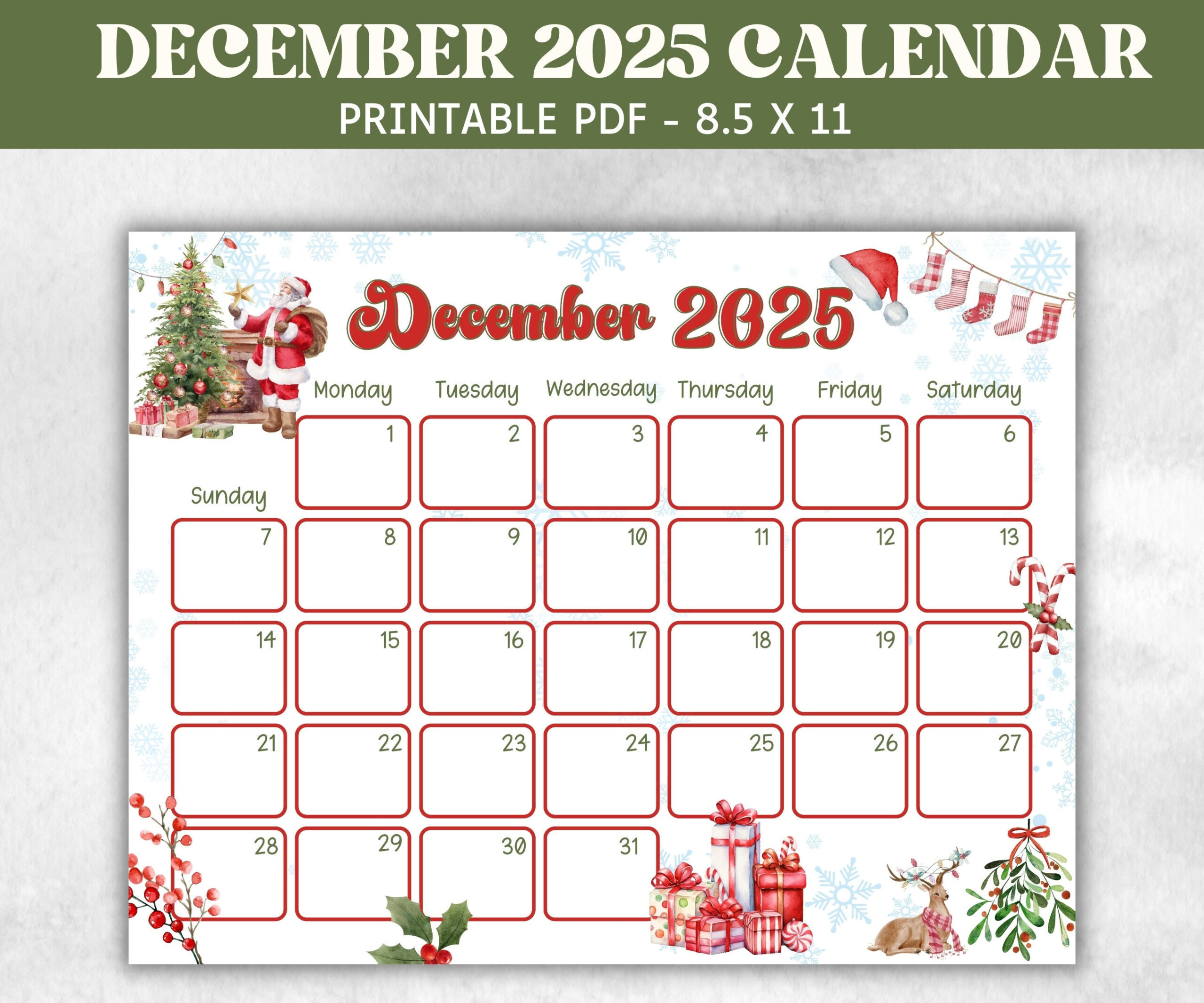 Kids December 2025 Calendar, Printable 2025 Calendar, Homeschool for Printable Christmas Advent Calendar 2025