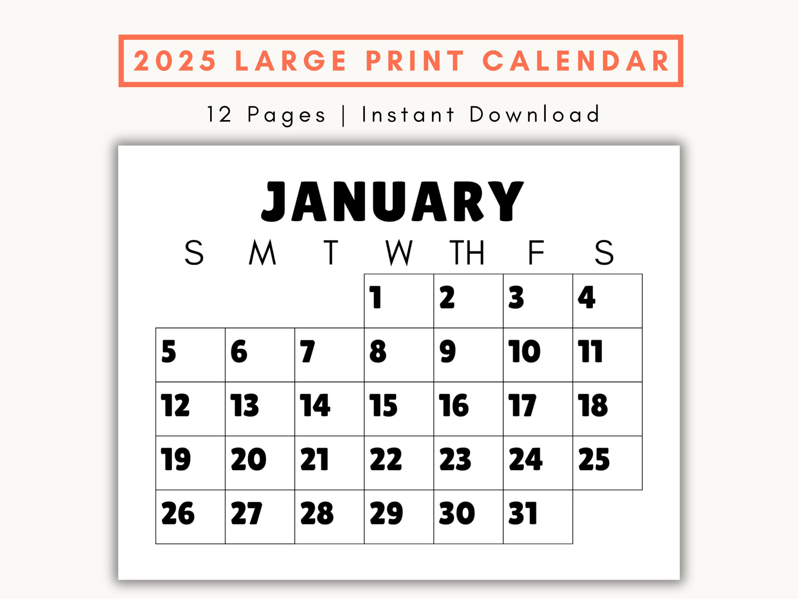 Large Print Monthly Calendar, 2025, Senior Citizen Calendar With in Big Number Calendar 2025 Printable