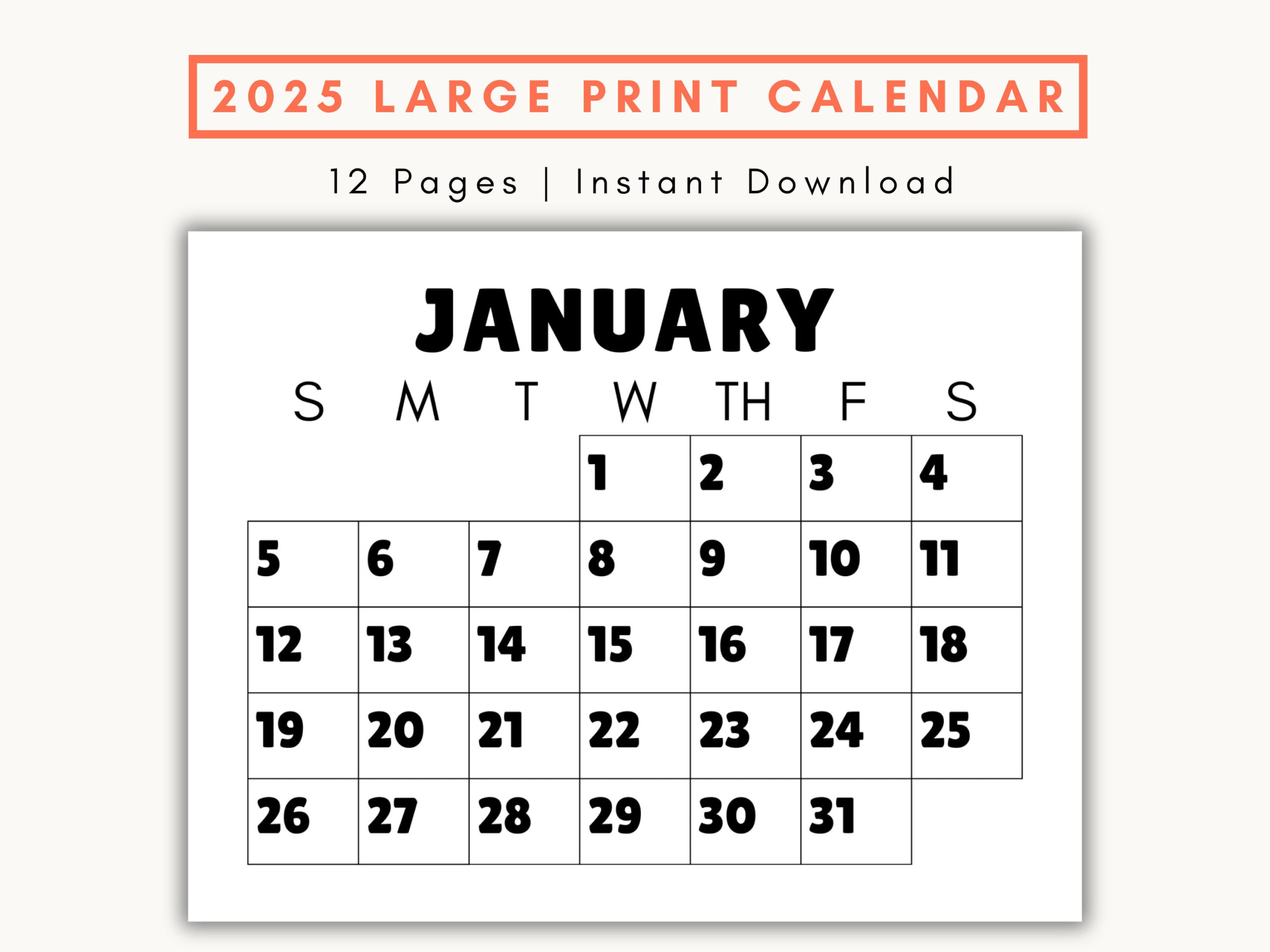 Large Print Monthly Calendar, 2025, Senior Citizen Calendar With inside Calendar 2025 Printable Large