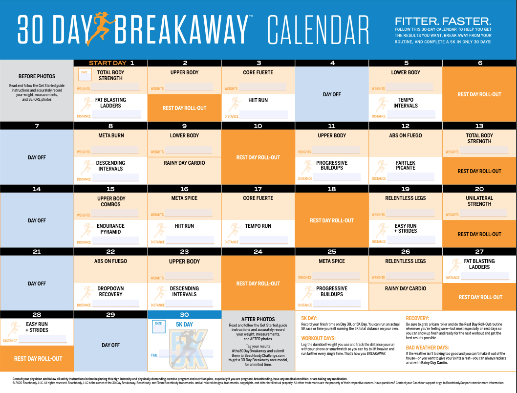 Learn How To Run A 5K With Beachbody&amp;#039;S Home Running Program 30 Day regarding 30 Day Breakaway Calendar Printable