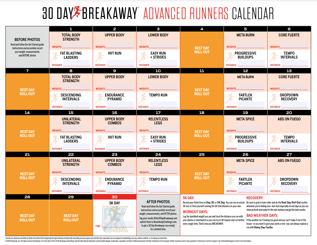 Learn How To Run A 5K With Beachbody&amp;#039;S Home Running Program 30 Day throughout 30 Day Breakaway Calendar Printable