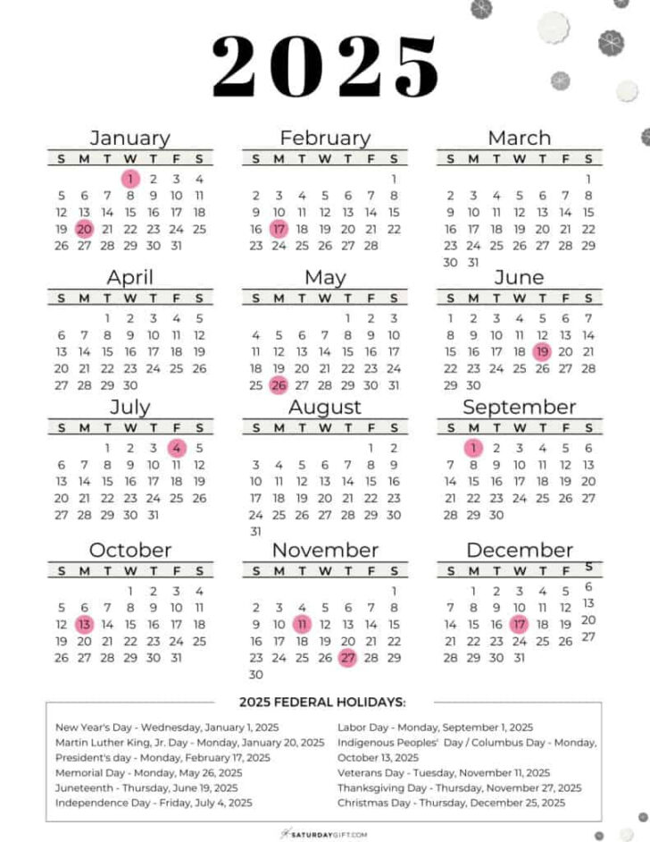 Postal Calendar 2025 Printable