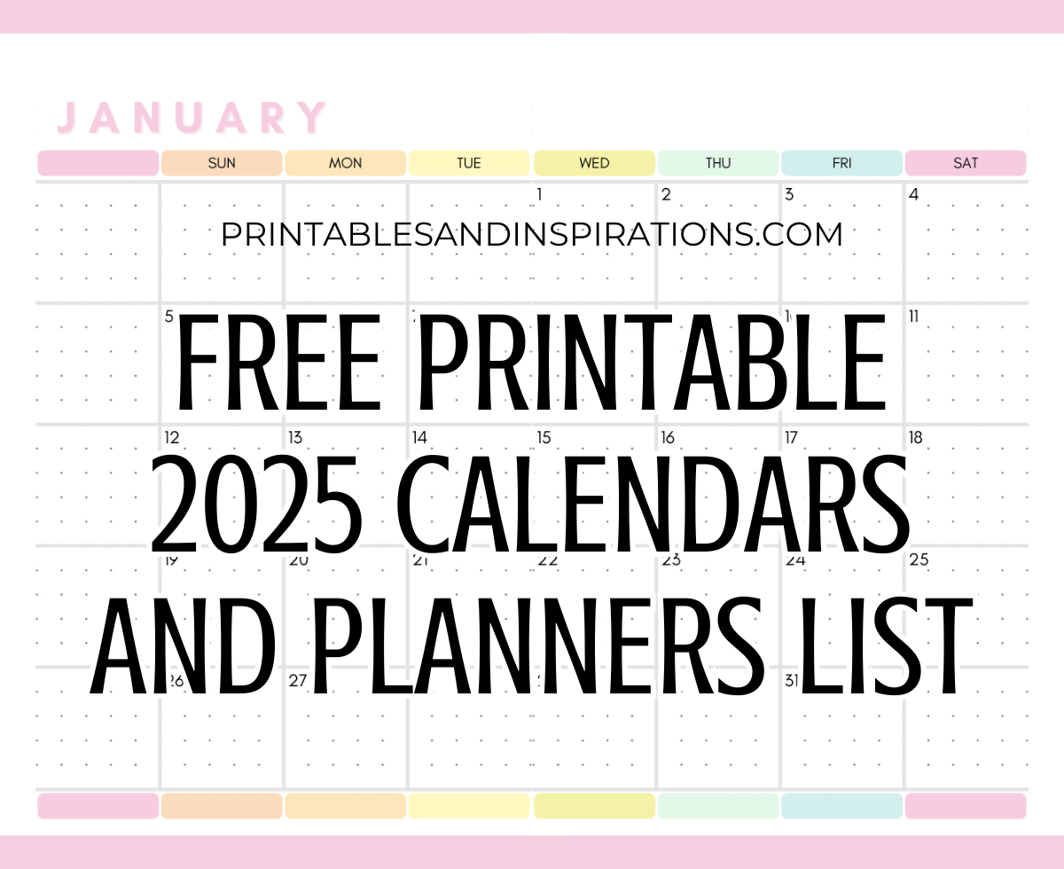 List Of Free Printable 2025 Calendars And 2025 Planners Pdf with Large Wall Calendar 2025 Printable