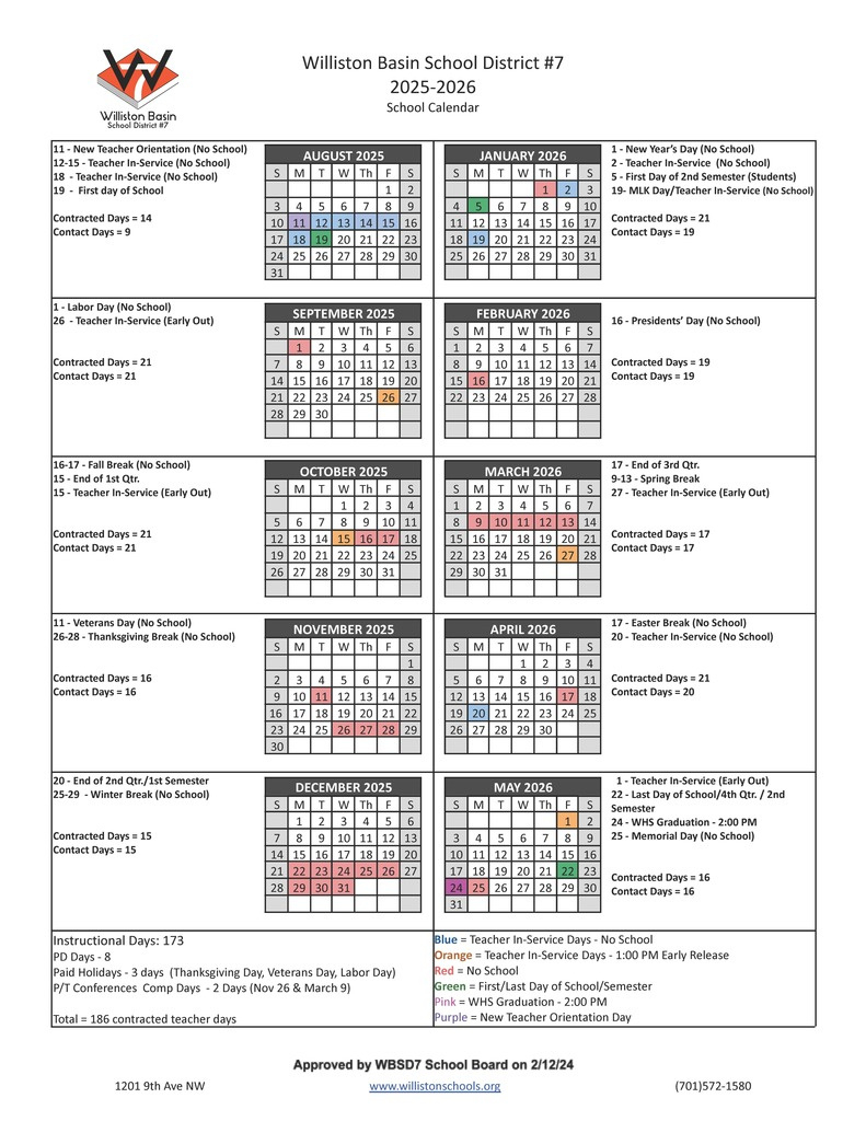 Live Feed | Williston Middle School Central Campus intended for Ndsu Calendar 2025-2026 Printable