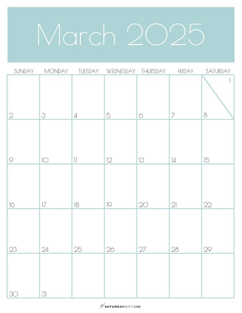 March 2025 Calendar - 20 Cute &amp;amp; Free Printables | Saturdaygift intended for March 2025 Calendar Printable Vertical