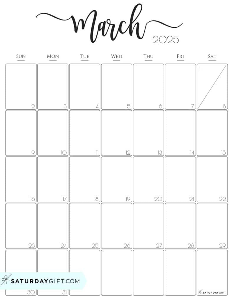 March 2025 Calendar - 20 Cute &amp;amp; Free Printables | Saturdaygift throughout March 2025 Calendar Printable Vertical