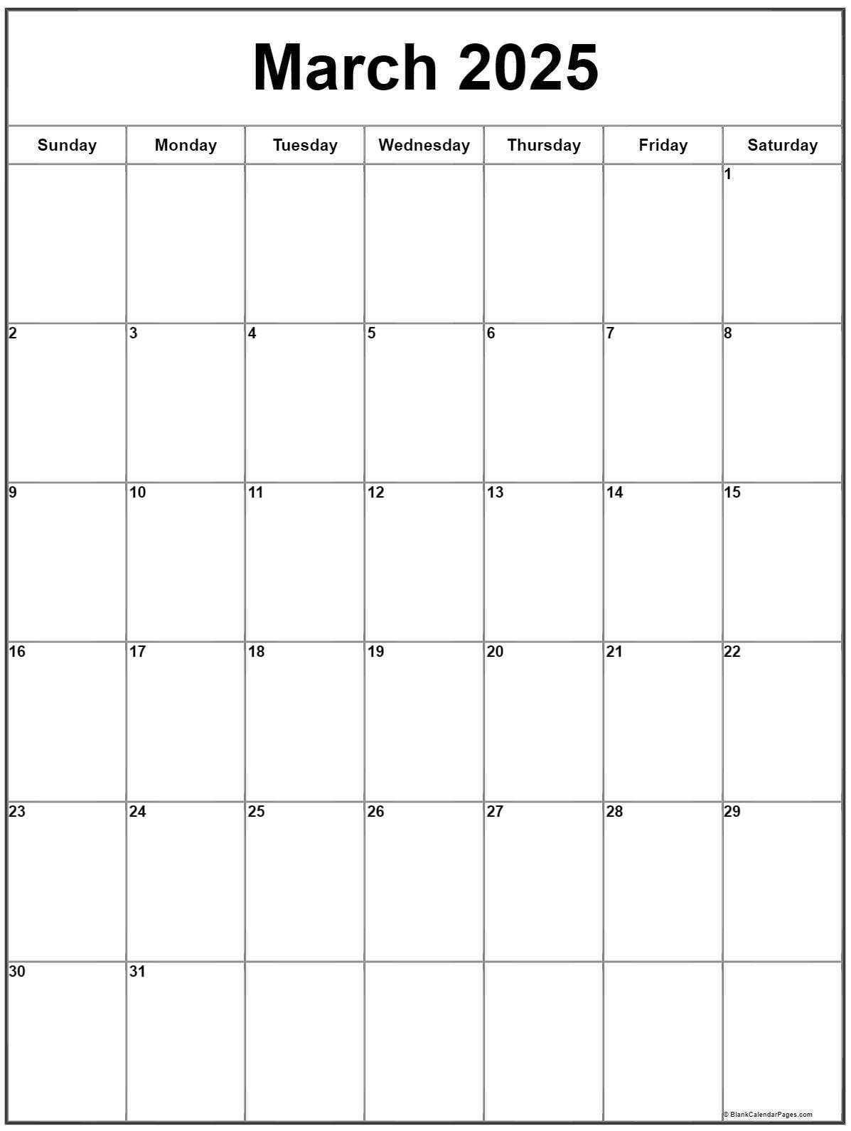 March 2025 Vertical Calendar | Portrait pertaining to March 2025 Calendar Printable Vertical