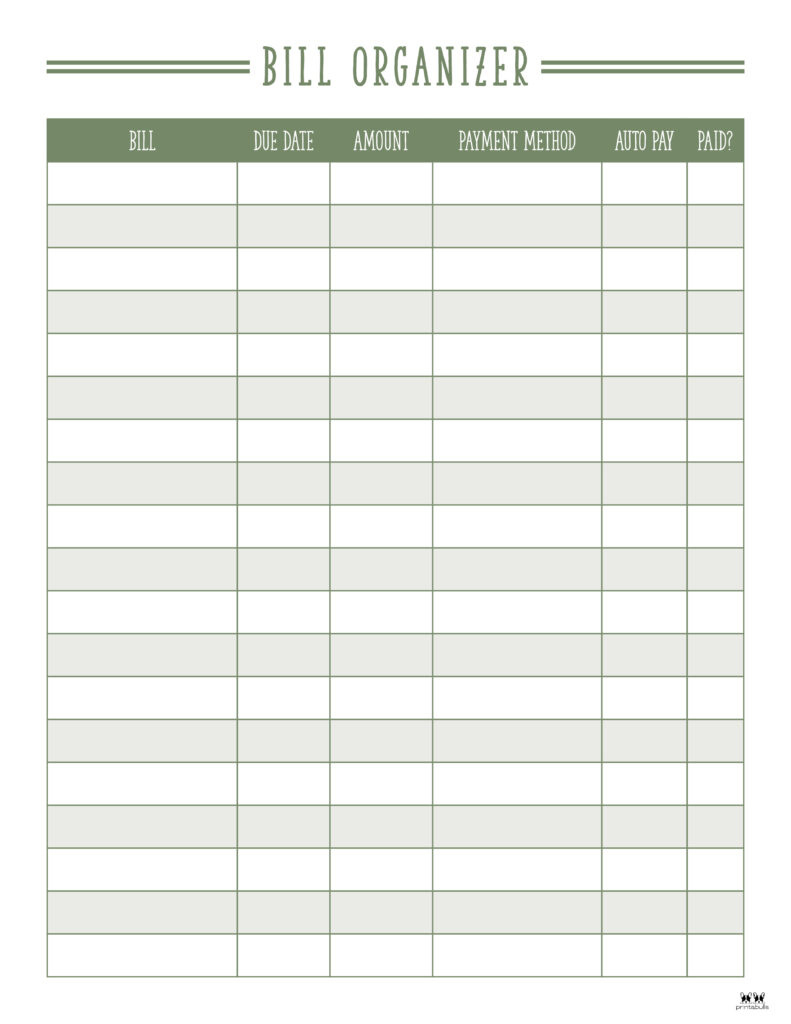 Monthly Bill Organizers - 18 Free Printables | Printabulls with regard to Monthly Bill Calendar 2025 Printable