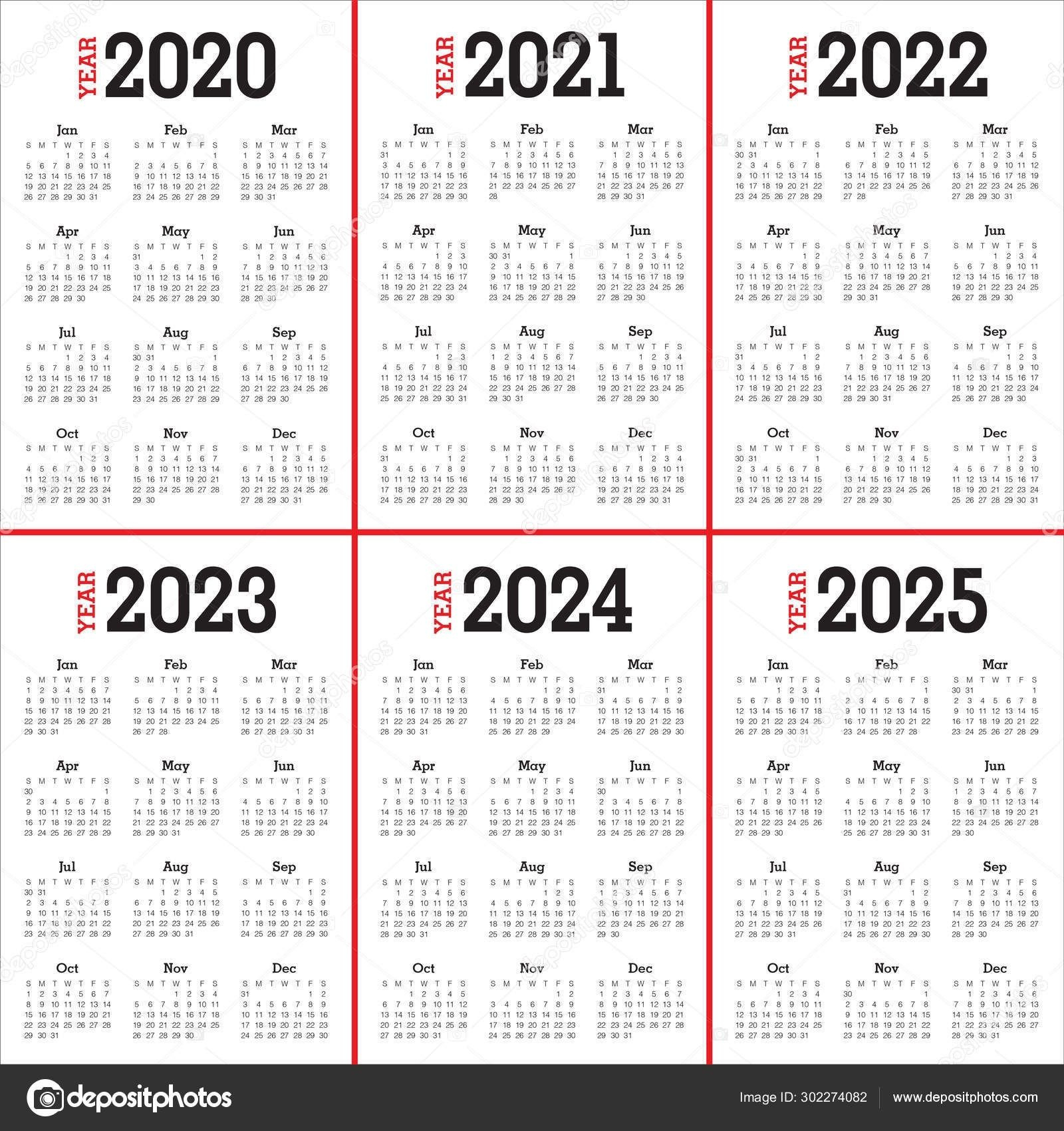 Perky Calendar 2020 To 2025 – Printable Blank Calendar Template with 5 Year Calendar Printable