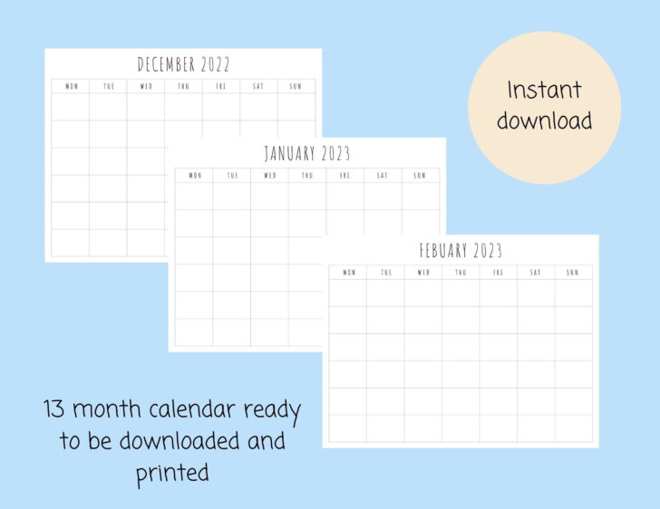 13 Month Calendar Printable