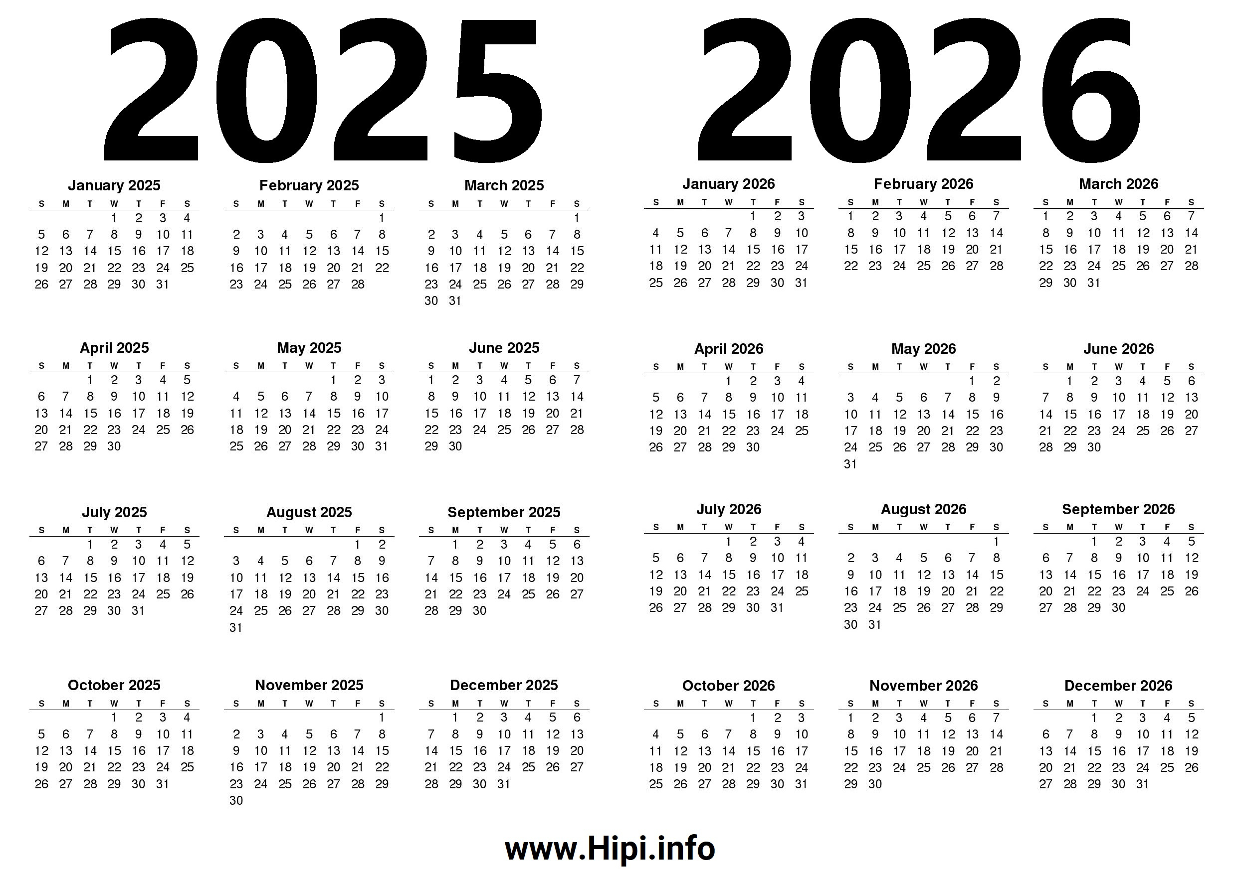 Printable 2025 And 2026 Calendar Two Years - Hipi | with 2025 Calendar 2026 With Holidays Printable Free