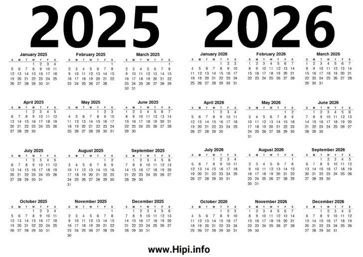 2025 and 2026 Calendar with Holidays Printable Free Download