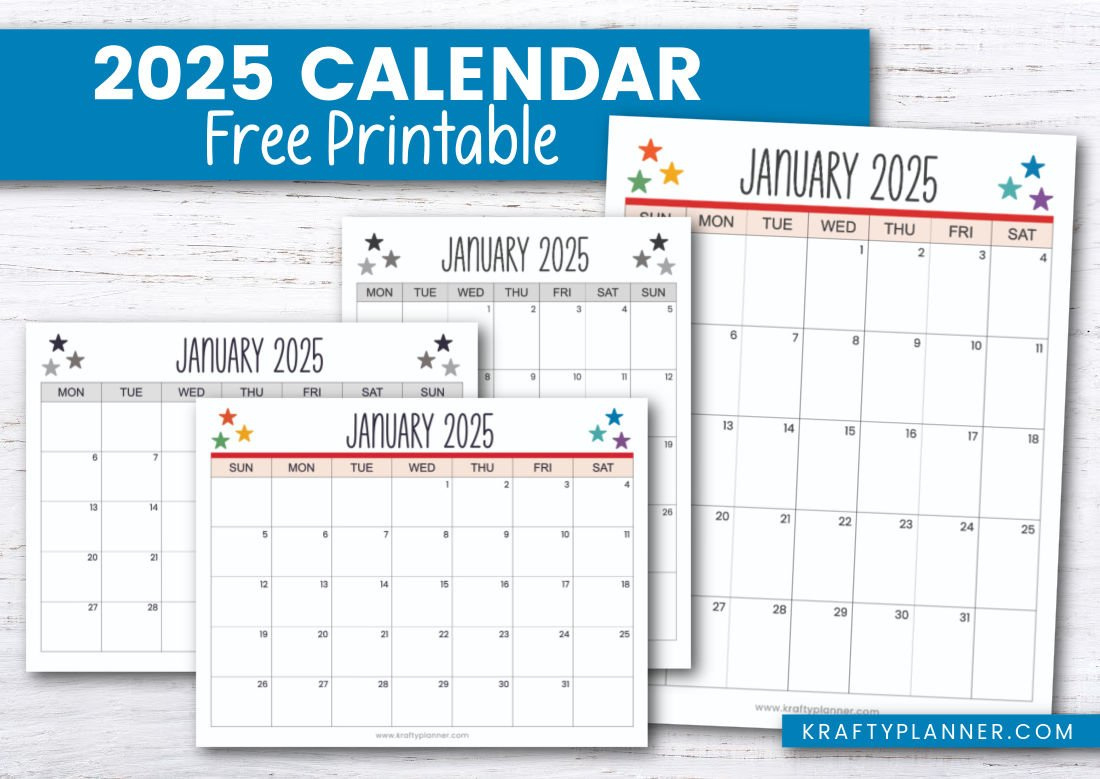 Printable 2025 Calendar To Plan Your Year — Krafty Planner for A5 Monthly Calendar 2025 Printable Free