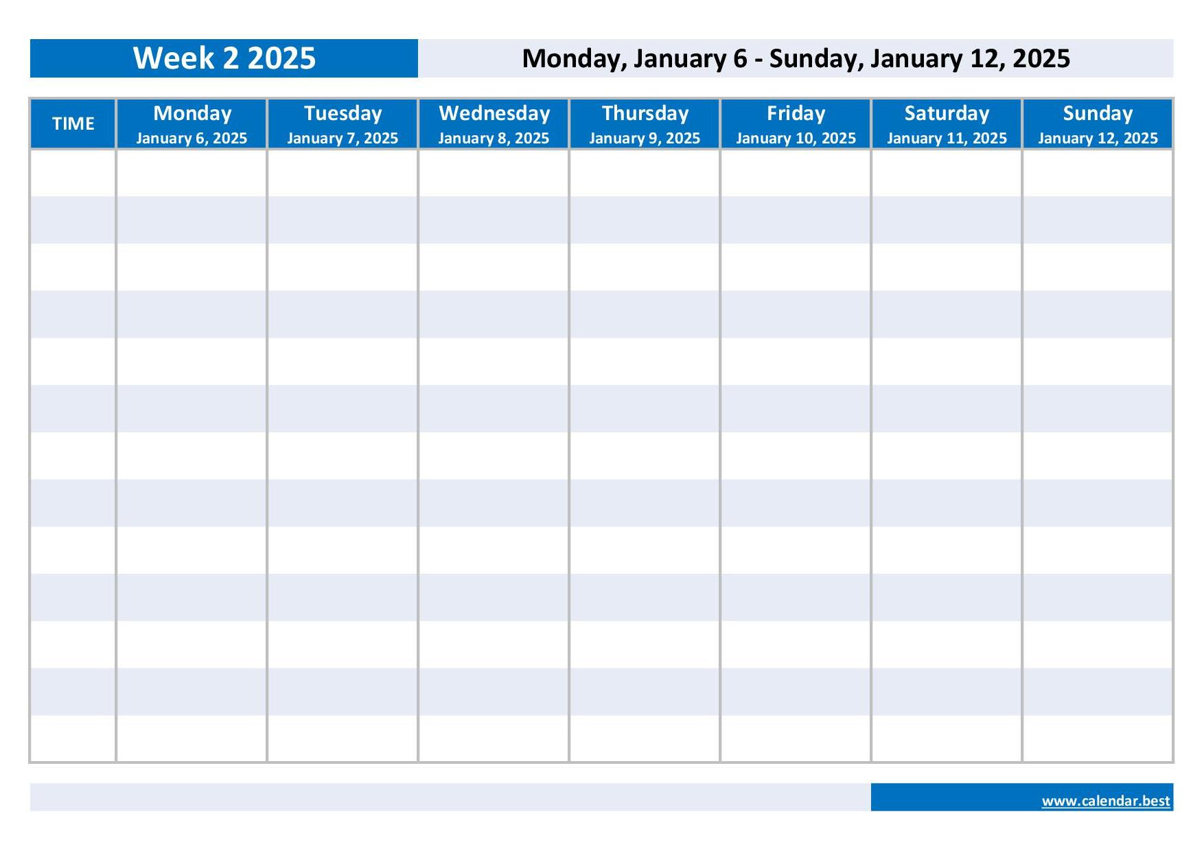 Printable 2025 Weekly Calendar for Week Calendar 2025 With Times Printable