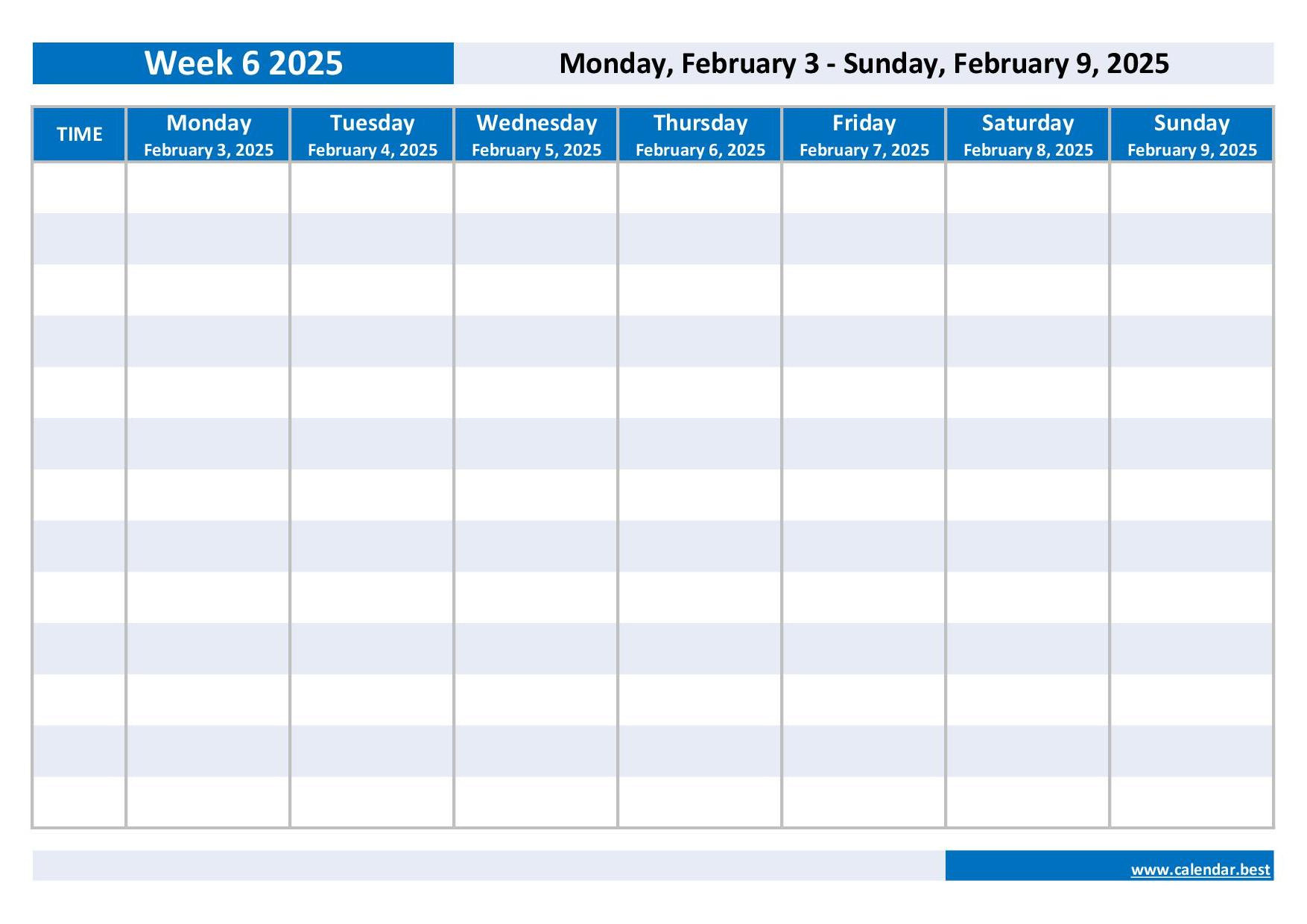 Printable 2025 Weekly Calendar intended for Printable 6 Week Calendar 2025