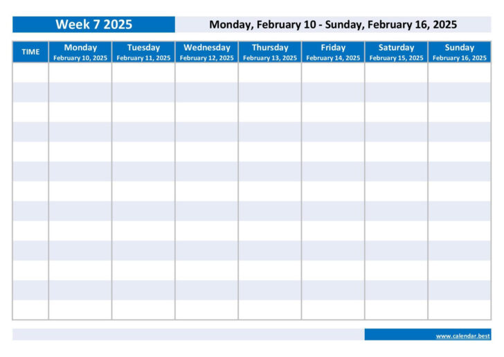 Weekly Calendar 2025 Printable with Times