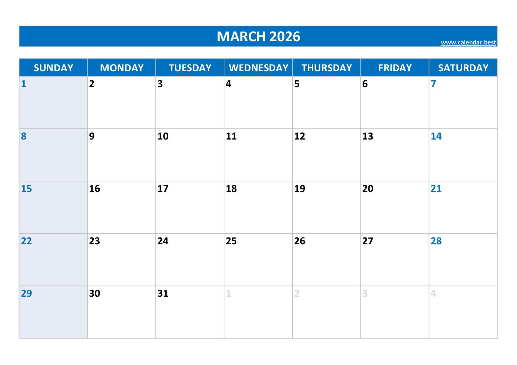 Printable 2026 Monthly Calendar -Calendar.best pertaining to Printable 2026 Calendar By Month