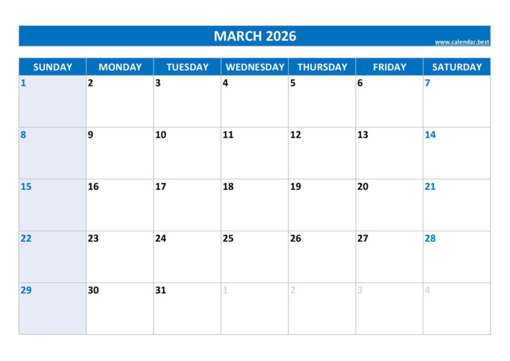 Printable 2026 Monthly Calendar