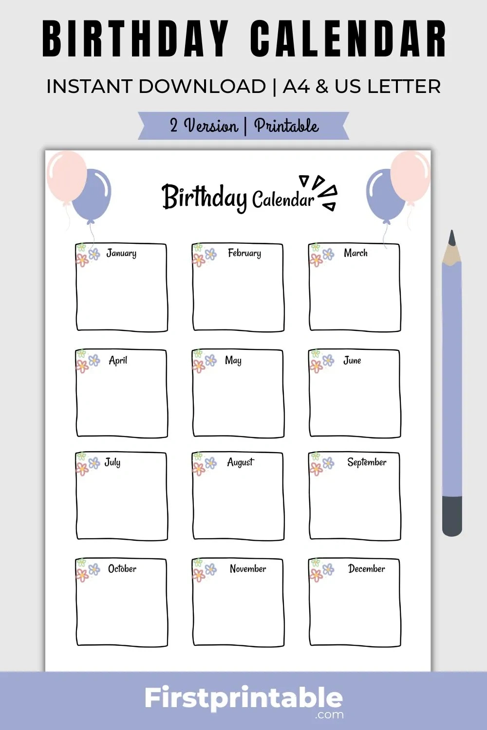 Printable Birthday Calendar, Birthday Recorder Template regarding Blank Birthday Calendar 2025 Printable