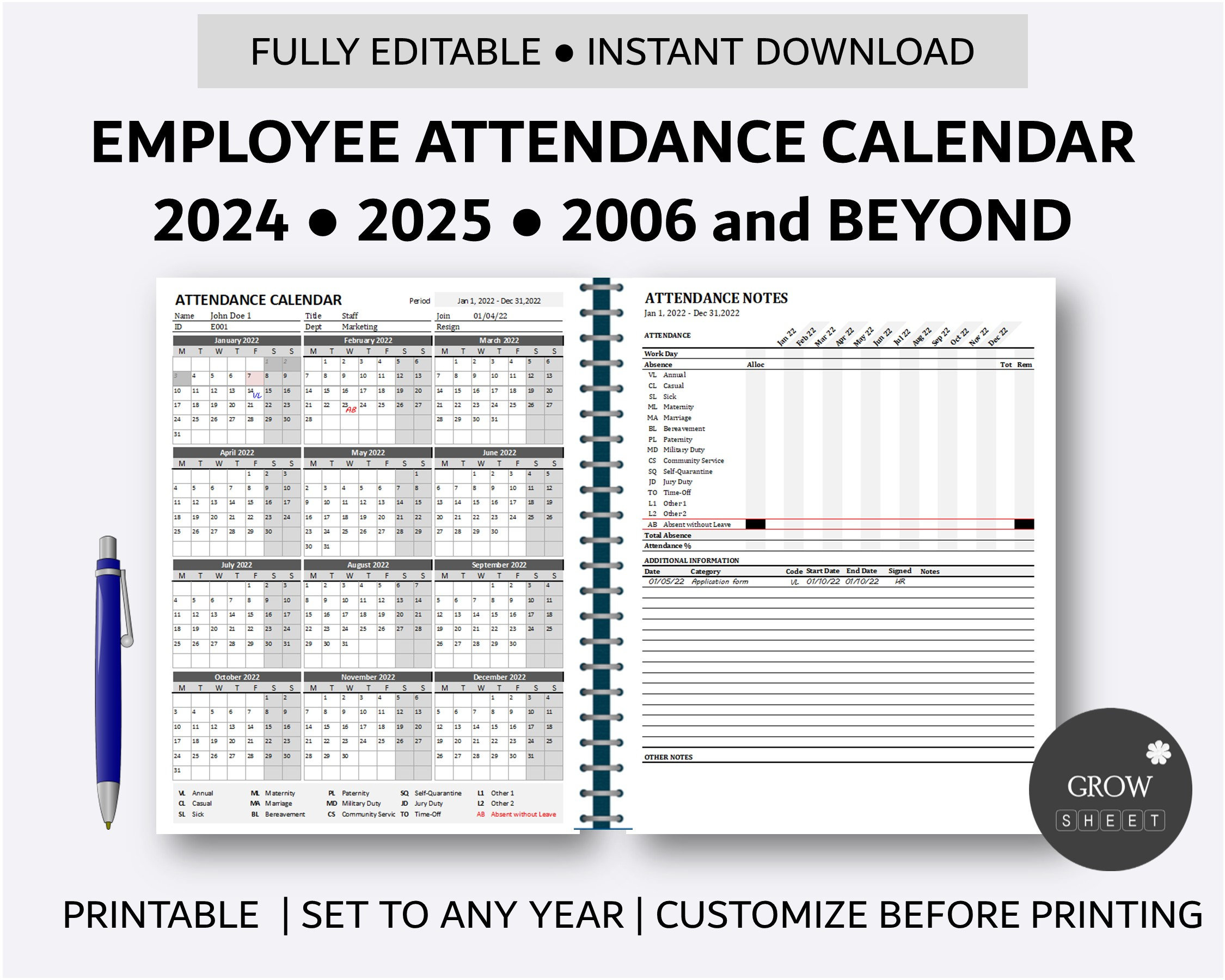 Printable Employee Attendance Calendar Custom Attendance Calendar throughout 2025 Attendance Calendar Printable