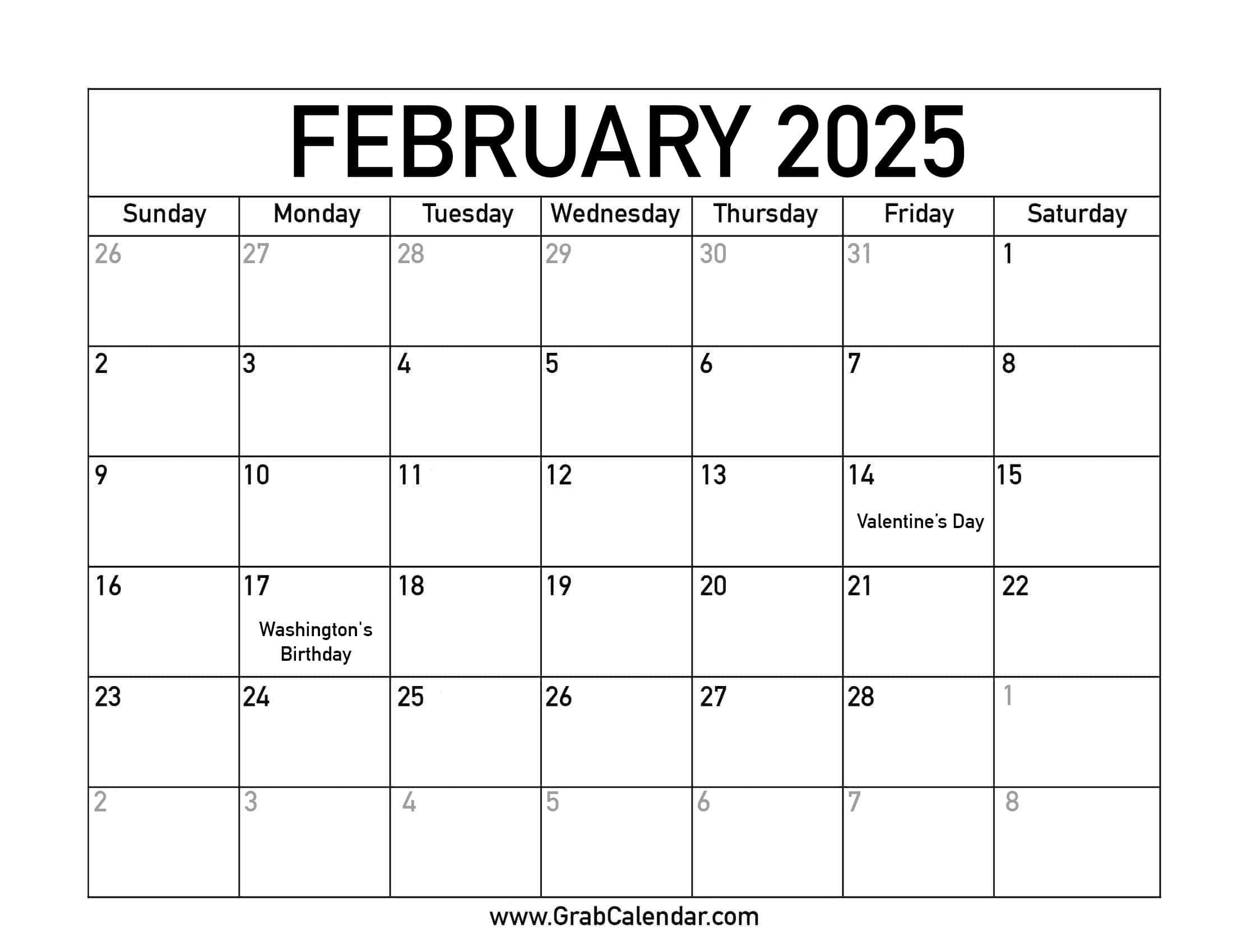 Printable February 2025 Calendar for February 2025 Calendar Printable With Holidays