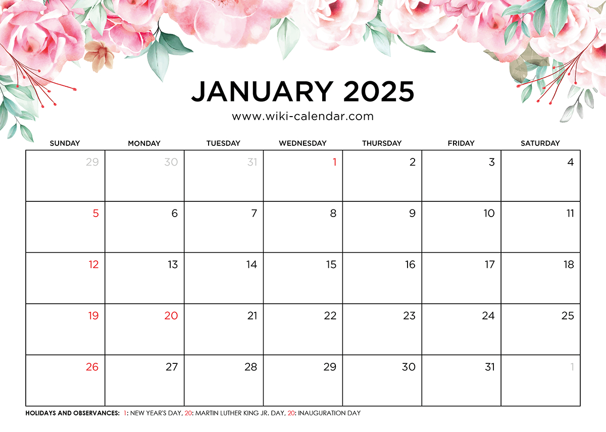 Printable January 2025 Calendar Templates With Holidays in Wiki Printable Calendar 2025