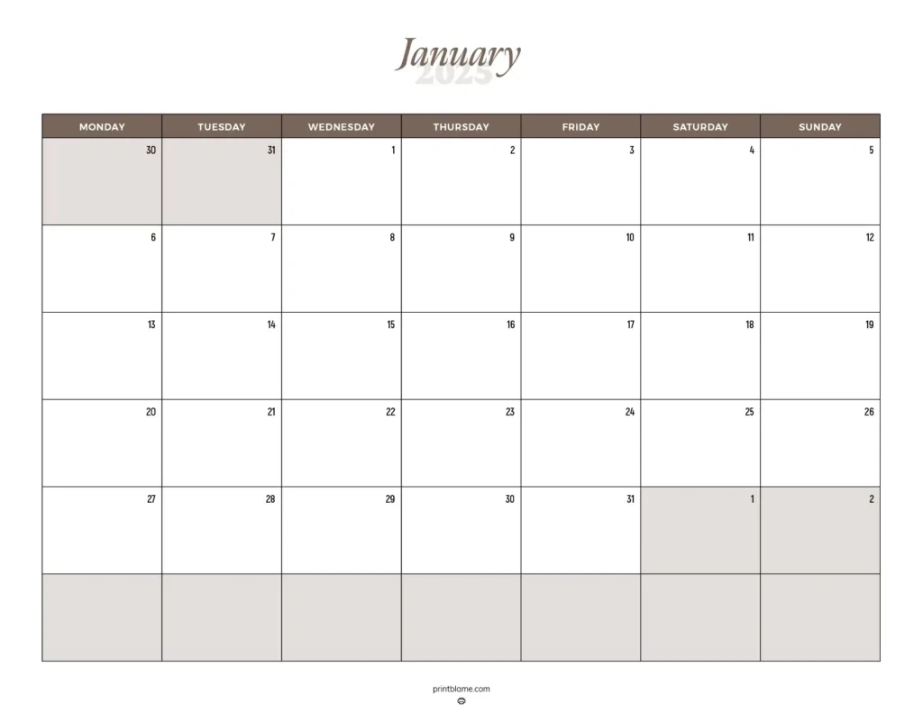 Printable January 2025 Calendars | Free Pdf Downloads with Monthly Workout Calendar 2025 Printable