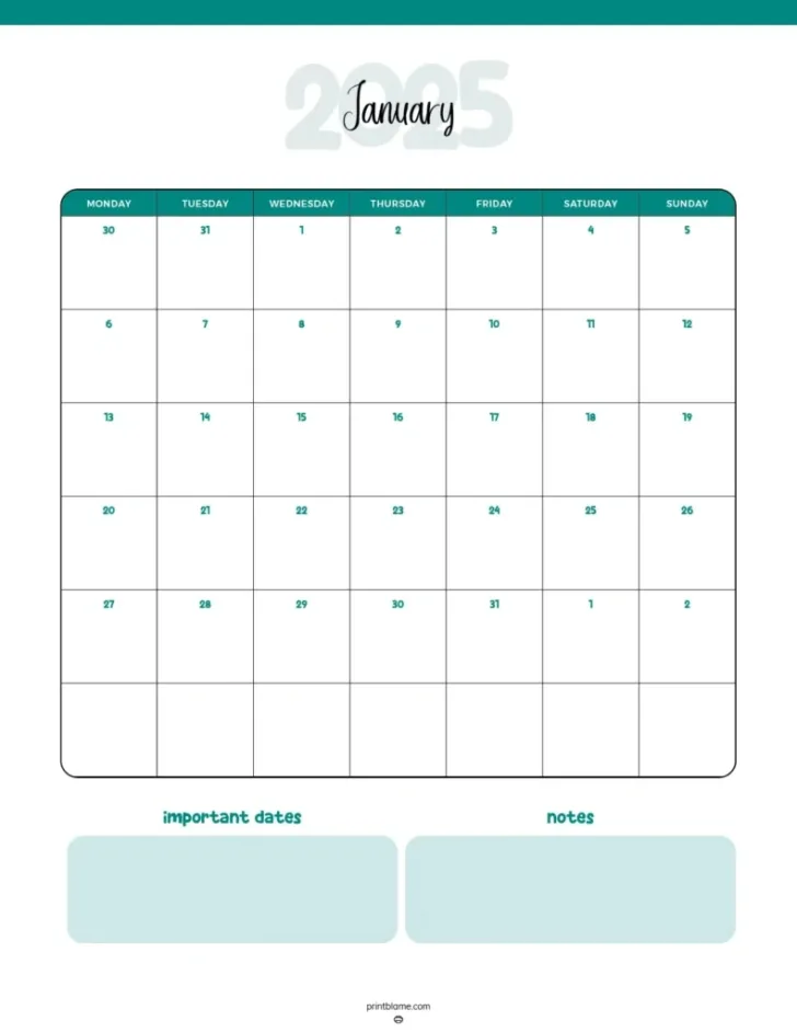 Printable Monthly Workout Calendar 2025