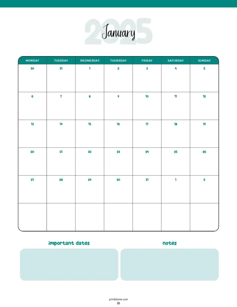 Printable January 2025 Calendars | Free Pdf Downloads with Printable Monthly Workout Calendar 2025