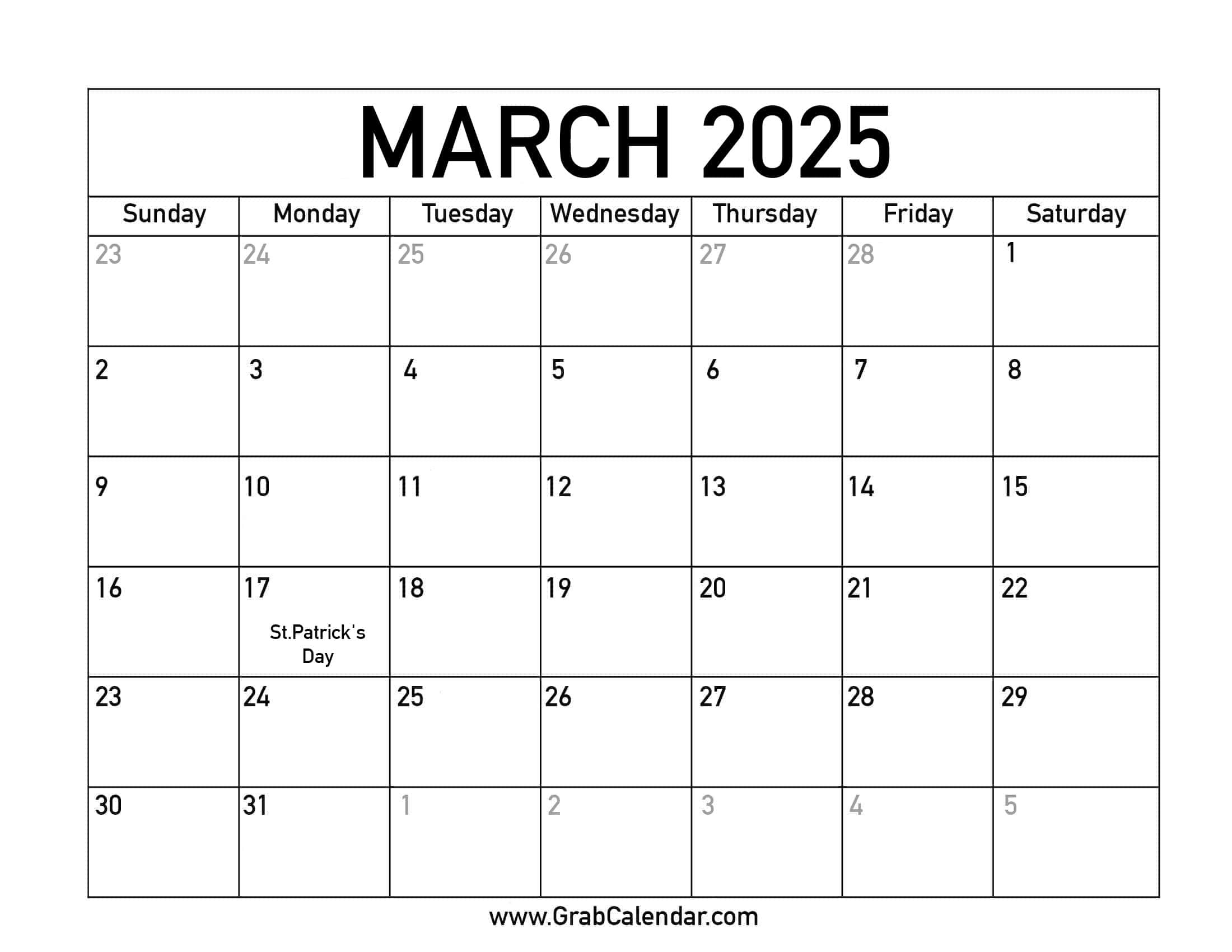 Printable March 2025 Calendar inside March 2025 Calendar With Holidays Printable